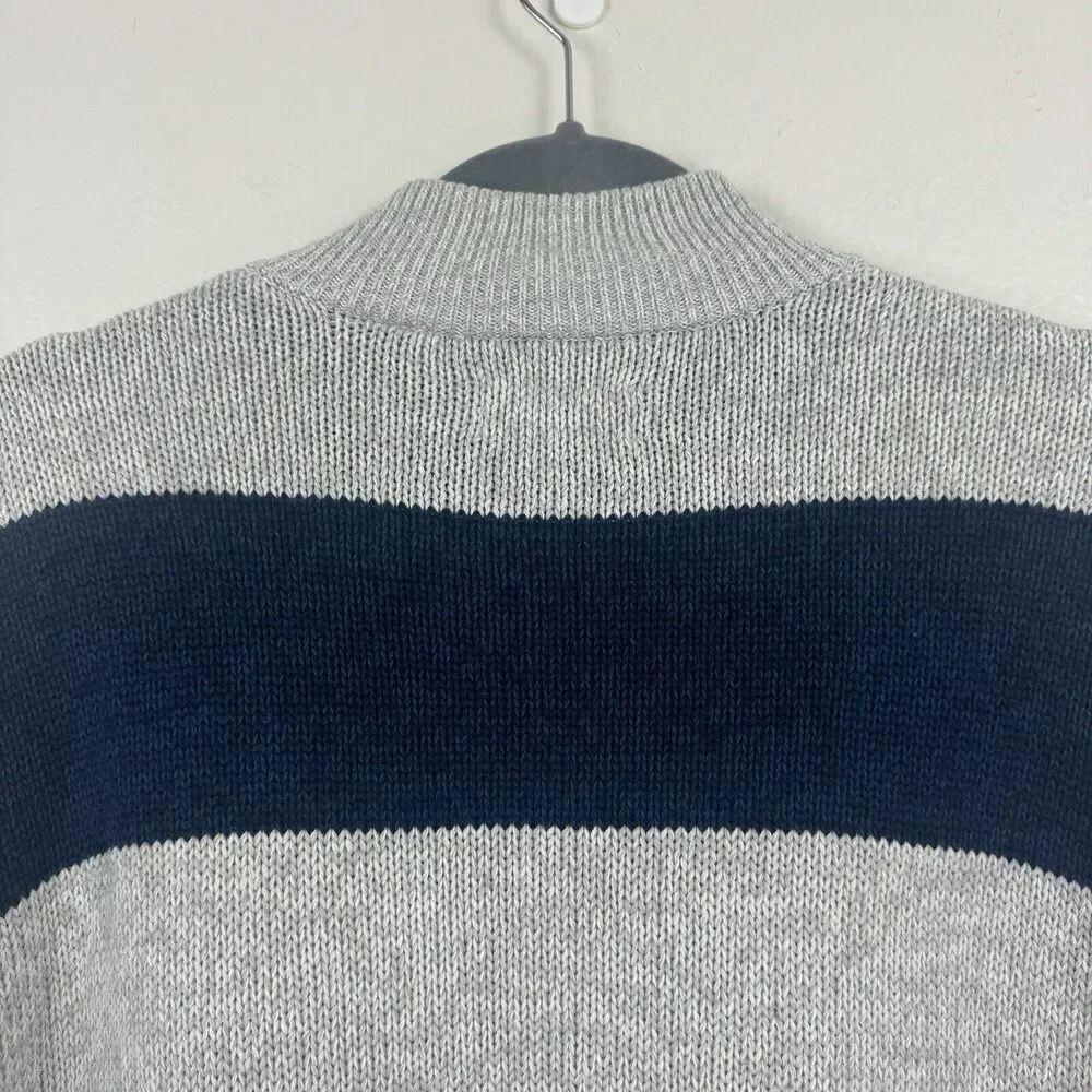Chaps Ralph Lauren 1/4 Zip Pullover Knit Sweater Cotton Blue Beige Stripe XXL